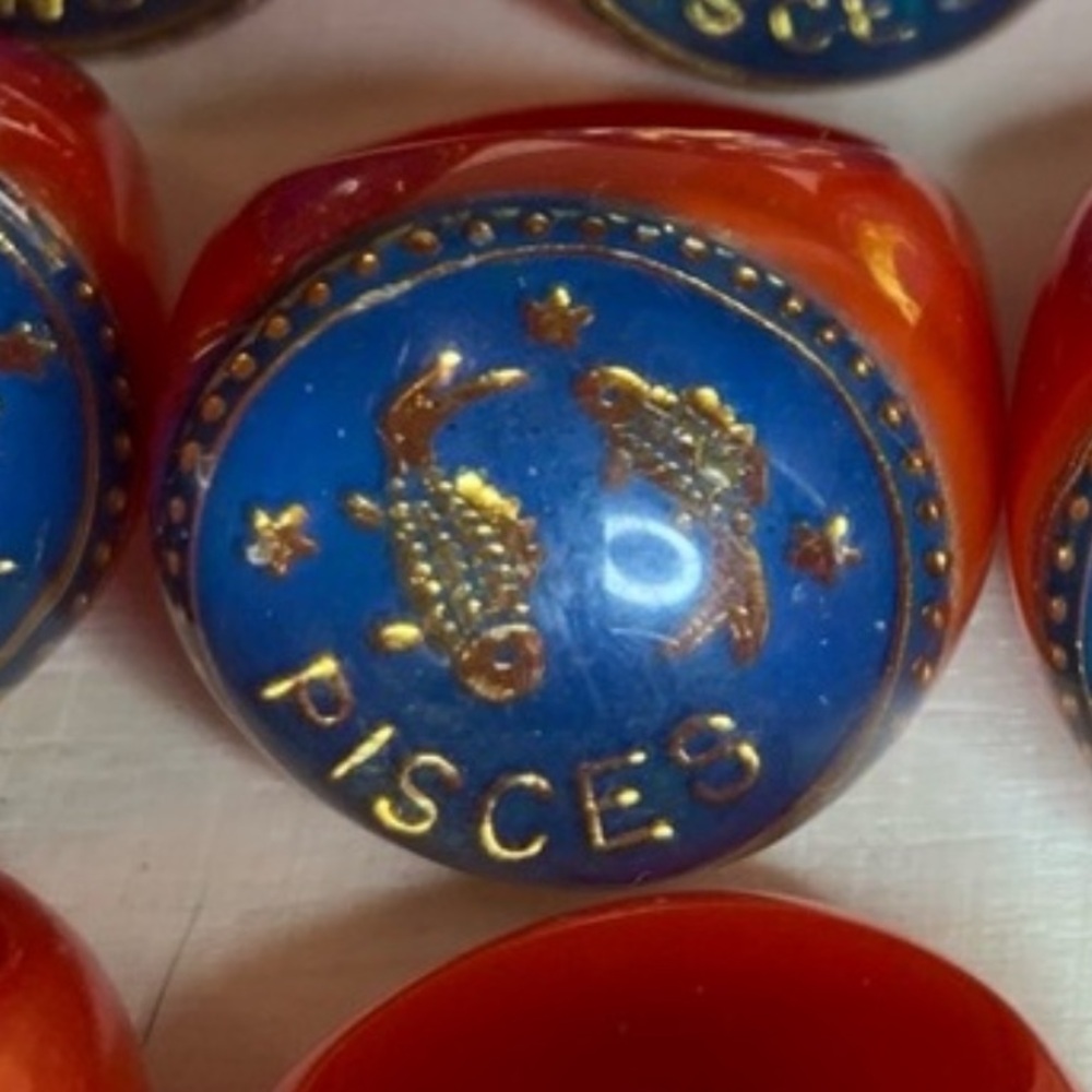PISCES Zodiac ring NEW Vintage (Red, Blue, & Gold)
